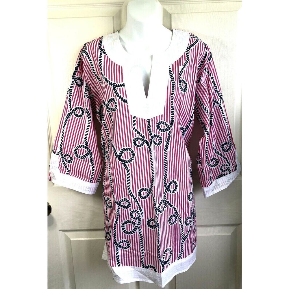 Womens Shirt TOP IT OFF size MEDIUM cotton Top Pool Cover Up Nautical NEW (ab56)